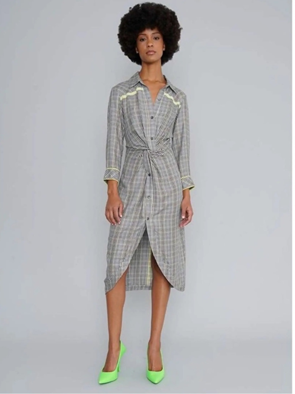 Le Superbe Shirtdress Plaid Print Midi Length Dress Size 0